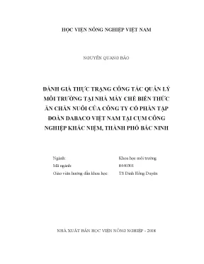 Luận văn thạc sĩ đánh giá thực trạng công tác quản lý môi trường tại nhà máy chế biến thức ăn chăn nuôi của công ty cổ phần tập đoàn dabaco việt nam tại cụm công nghiệp khắc niệm thành phố bắc ninh