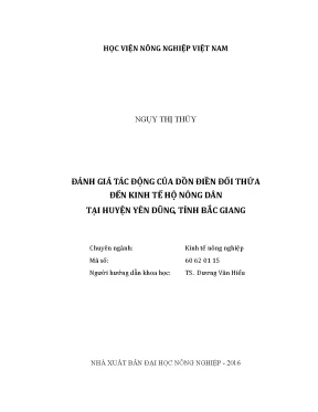 Luận văn thạc sĩ đánh giá tác động của dồn điền đổi thửa đến kinh tế hộ nông dân tại huyện yên dũng tỉnh bắc giang