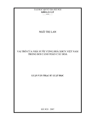 Luận văn thạc sĩ vai trò của nhà nước cộng hòa xhcn việt nam trong bối cảnh toàn cầu hóa
