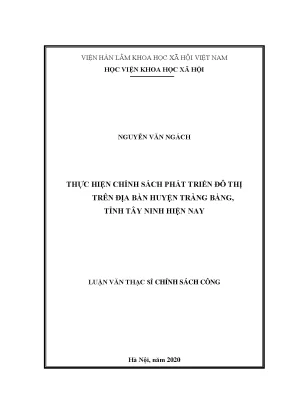Luận văn thạc sĩ thực hiện chính sách phát triển đô thị trên địa bàn huyện trảng bàng tỉnh tây ninh hiện nay