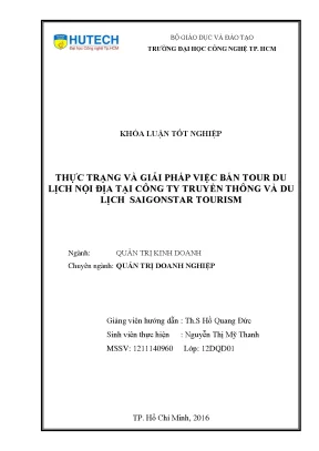 Luận văn thạc sĩ thực trạng và giải pháp việc bán tour du lịch nội địa tại công ty truyền thông và du lịch saigonstar tourism