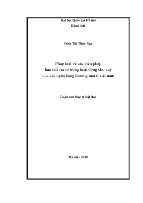 Luận văn thạc sĩ pháp luật về các biện pháp hạn chế rủi ro trong hoạt động cho vay của các ngân hàng thương mại ở việt nam