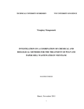 Luận văn thạc sĩ investigation on a combination of chemical and biological methods for the treatment of pulp and paper mill wastewater in vientiane