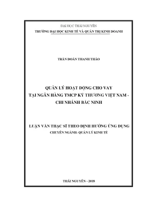 Luận văn thạc sĩ quản lý hoạt động cho vay tại ngân hàng tmcp kỹ thương việt nam chi nhánh bắc ninh