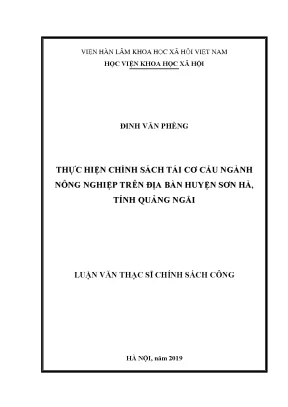Luận văn thạc sĩ thực hiện chính sách tái cơ cấu ngành nông nghiệp trên địa bàn huyện sơn hà tỉnh quảng ngãi