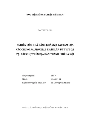 Luận văn thạc sĩ nghiên cứu khả năng kháng ss lactam của các chủng salmonelia phân lập từ thịt gà tại các chợ trên địa bàn thành phố hà nội