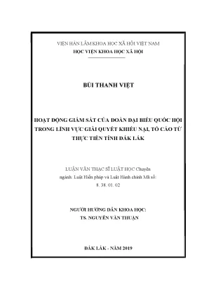 Luận văn thạc sĩ hoạt động giám sát của đoàn đại biểu quốc hội trong lĩnh vực giải quyết khiếu nại tố cáo từ thực tiễn tỉnh đắk lắk