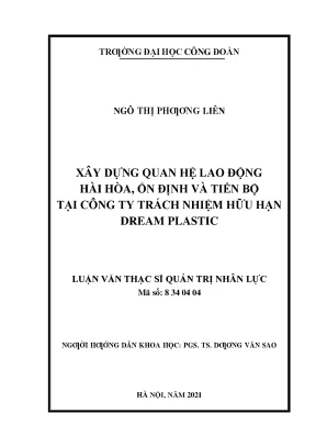 Xây dựng quan hệ lao động hài hòa ổn định và tiến bộ tại công ty trách nhiệm hữu hạn dream plastic