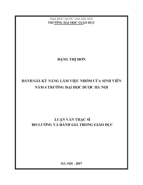 Luận văn thạc sĩ đánh giá kỹ năng làm việc nhóm của sinh viên năm 4 trường đại học dược hà nội