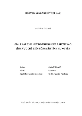 Luận văn thạc sĩ giải pháp thu hút doanh nghiệp đầu tư vào lĩnh vực chế biến nông sản tỉnh hưng yên