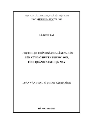 Luận văn thạc sĩ thực hiện chính sách giảm nghèo bền vững ở huyện phước sơn tỉnh quảng nam hiện nay