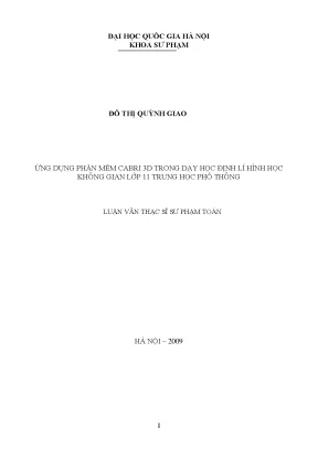 Luận văn thạc sĩ ứng dụng phần mềm cabri 3d trong dạy học định lí hình học không gian lớp 11 trung học phổ thông