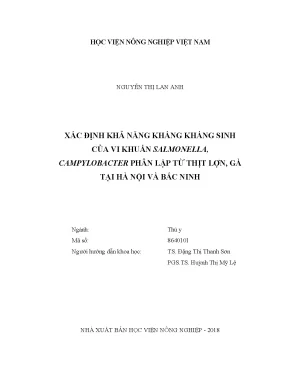 Luận văn thạc sĩ xác định khả năng khán kháng sinh của vi khuẩn salmonella campylobacter phân lập từ thịt lợn gà tại hà nội và bắc ninh