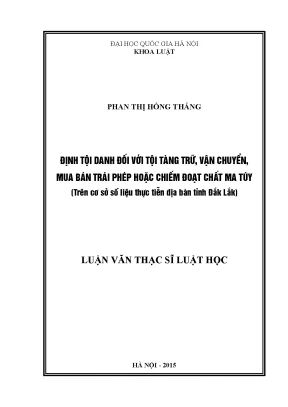 Luận văn thạc sĩ định tội danh đối với tội tàng trữ vận chuyển mua bán trái phép hoặc chiếm đoạt chất ma túy trên cơ sở số liệu thực tiễn địa bàn tỉnh đắk lắk
