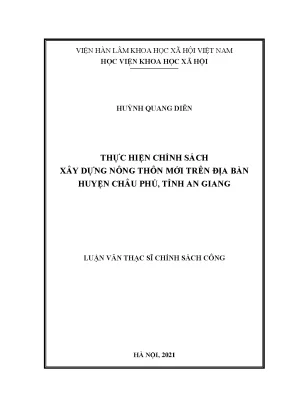 Luận văn thạc sĩ thực hiện chính sách xây dựng nông thôn mới trên địa bàn huyện châu phú tỉnh an giang
