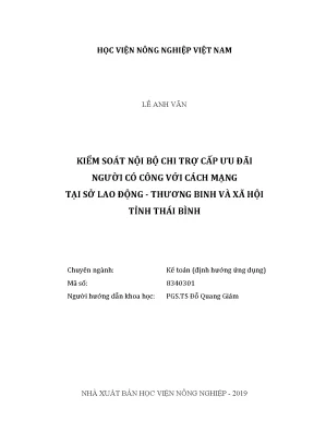 Luận văn thạc sĩ kiểm soát nội bộ chi trợ cấp ưu đãi người có công với cách mạng tại sở lao động thương binh và xã hội tỉnh thái bình