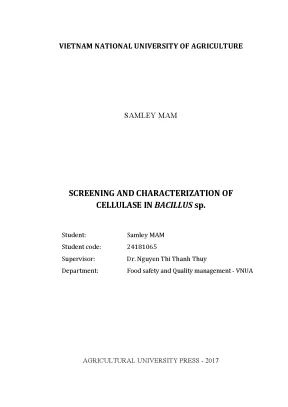 Luận văn thạc sĩ screening and characterization of cellulase in bacillus sp