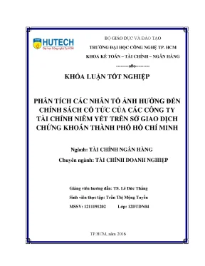 Luận văn thạc sĩ phân tích các nhân tố ảnh hưởng đến chính sách cổ tức của các công ty tài chính niêm yết trên sở giao dịch chứng khoán thành phố hồ chí minh