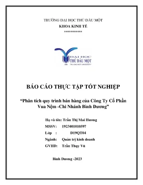 Trần thị mai hương 1923401010597 phân tích quy trình bán hàng của công ty cổ phần vua nệm chi nhánh bình dương