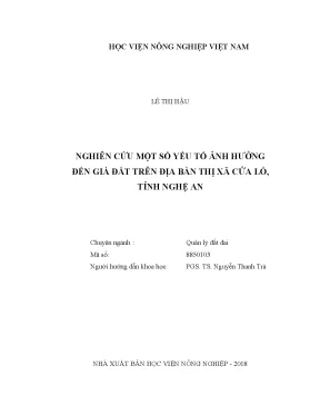 Luận văn thạc sĩ nghiên cứu một số yếu tố ảnh hưởng đến giá đất trên địa bàn thị xã cửa lò tỉnh nghệ an