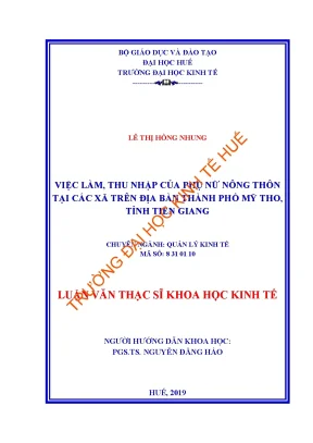 Luận văn thạc sĩ việc làm và thu nhập của phụ nữ nông thôn tại các xã trên địa bàn thành phố mỹ tho tỉnh tiền giang