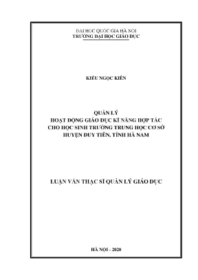 Luận văn thạc sĩ quản lý hoạt động giáo dục kỹ năng hợp tác cho học sinh trường trung học cơ sở huyện duy tiên tỉnh hà nam