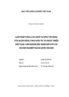 Luận văn thạc sĩ giải pháp nâng cao chất lượng tín dụng của ngân hàng tmcp đầu tư và phát triển việt nam chi nhánh bắc ninh đối với các doanh nghiệp ngoài quốc doanh