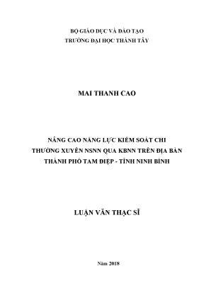 Luận văn thạc sĩ nâng cao năng lực kiểm soát chi thường xuyên nsnn qua kbnn trên địa bàn thành phố tam điệp tỉnh ninh bình
