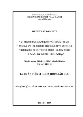 Phát triển năng lực giải quyết vấn đề cho học sinh thông qua dạy học tích hợp giáo dục bảo vệ môi trường phần hóa học vô cơ ở trường trung học phổ thông nước cộng hòa dân chủ nh