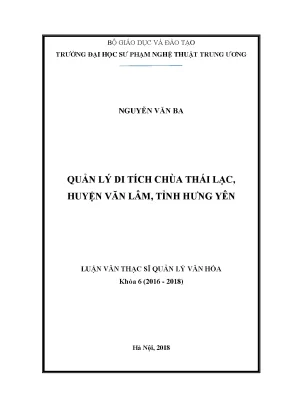 Luận văn thạc sĩ quản lý di tích chùa thái lạc xã lạc hồng huyện văn lâm tỉnh hưng yên