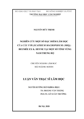 Luận văn thạc sĩ nghiên cứu một số đặc điểm lâm học của cây ươi scaphium macropodum miq beumée ex k heyne tại một số tỉnh vùng nam trung bộ