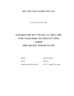 Luận văn thạc sĩ giải pháp thu hút vốn đầu tư trực tiếp nước ngoài fdi vào lĩnh vực công nghiệp trên địa bàn tỉnh hưng yên