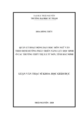 Luận văn thạc sĩ quản lý hoạt động dạy học môn ngữ văn theo định hướng phát triển năng lực học sinh ở các trường thpt thị xã từ sơn tỉnh bắc ninh