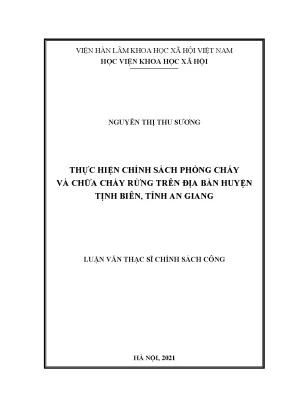 Luận văn thạc sĩ thực hiện chính sách phòng cháy và chữa cháy rừng trên địa bàn huyện tịnh biên tỉnh an giang