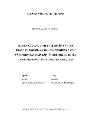 Luận văn thạc sĩ nghiên cứu xác định tỷ lệ nhiễm và tình trạng kháng kháng sinh của vi khuẩn e coli và salmonella phân lập từ thịt lợn tại huyện luangprabang tỉnh luangprabang lào