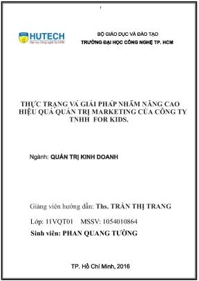 Luận văn thạc sĩ thực trạng và giải pháp nhằm nâng cao hiệu quả quản trị marketing của công ty tnhh for kids