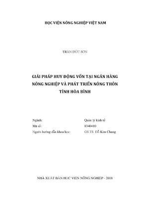Luận văn thạc sĩ giải pháp huy động vốn tại ngân hàng nông nghiệp và phát triển nông thôn tỉnh hòa bình