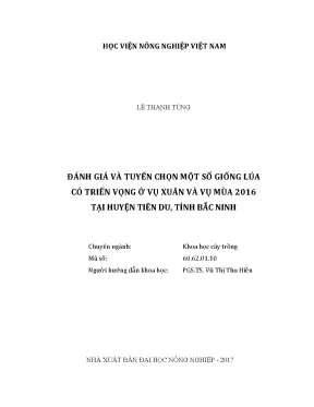 Luận văn thạc sĩ đánh giá và tuyển chọn một số giống lúa có triển vọng ở vụ xuân và vụ mùa 2016 tại huyện tiên du tỉnh bắc ninh
