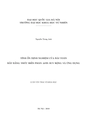Luận văn thạc sĩ tính ổn định nghiệm của bài toán bất đẳng thức biến phân afin suy rộng và ứng dụng