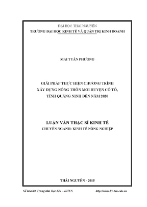Luận văn thạc sĩ giải pháp thực hiện chương trình xây dựng nông thôn mới huyện cô tô tỉnh quảng ninh đến năm 2020
