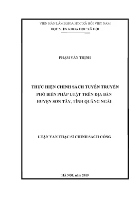 Luận văn thạc sĩ thực hiện chính sách tuyên truyền phổ biến pháp luật trên địa bàn huyện sơn tây tỉnh quảng ngãi