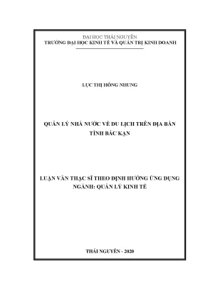 Luận văn thạc sĩ quản lý kinh tế quản lý nhà nước về du lịch trên địa bàn tỉnh bắc kạn