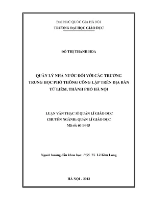 Luận văn thạc sĩ quản lý nhà nước đối với các trường trung học phổ thông công lập trên địa bàn huyện từ liêm thành phố hà nội