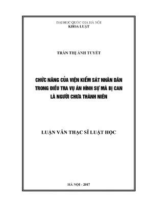 Luận văn thạc sĩ chức năng của viện kiểm sát nhân dân trong điều tra vụ án hình sự mà bị can là người chưa thành niên