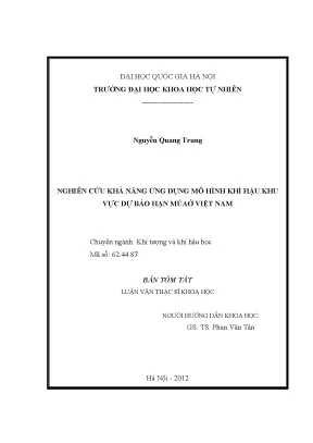 Luận văn thạc sĩ nghiên cứu khả năng ứng dụng mô hình khí hậu khu vực dự báo hạn mùa ở việt nam