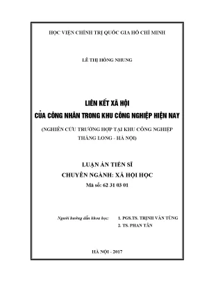 Luận án tiến sĩ liên kết xã hội của công nhân trong khu công nghiệp hiện nay