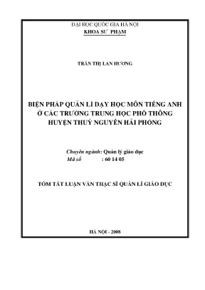 Luận văn thạc sĩ biện pháp quản lý dạy học tiếng anh tại các trường thpt huyện thủy nguyên hải phòng