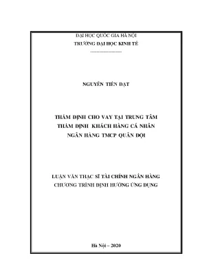 Luận văn thạc sĩ thẩm định cho vay tại trung tâm thẩm định khách hàng cá nhân ngân hàng tmcp quân đội