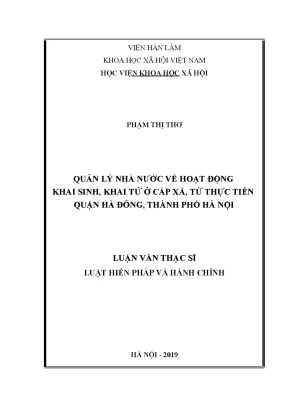 Luận văn thạc sĩ quản lý nhà nước về hoạt động khai sinh khai tử cấp xã từ thực tiễn quận hà đông thành phố hà nội