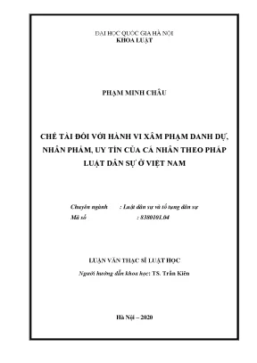 Luận văn thạc sĩ chế tài đối với hành vi xâm phạm danh dự nhân phẩm uy tín của cá nhân theo pháp luật dân sự ở việt nam